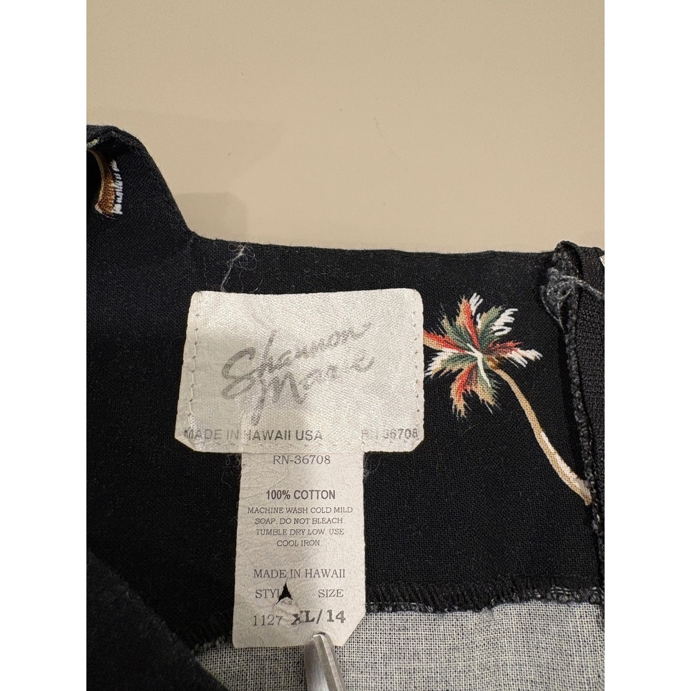 Vtg 90s Shannon Marie Shift Dress Womens XL/14 Black Hawaiian Hula Print - Picture 7 of 7